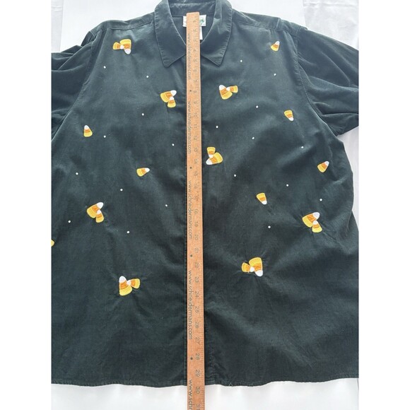 Quacker Factory Candy Corn Shirt 1X Green Corduroy Rhinestones Halloween Vtg ** - Picture 9 of 16